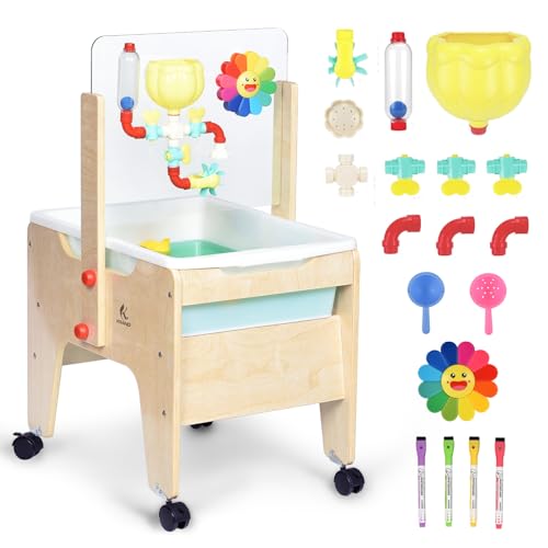 KRAND Kids Water & Sand Sensory Table, Toddlers Outdoor Activity Table with Lockable Casters & Transparent Plexiglass Overlay for Doodling & Water Toys Adhesion - Image 8