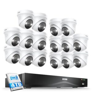 ZOSI 32 Channel 4K PoE Security Camera System,16x 8MP Outdoor Indoor Cameras,2 Way Audio,Color Night Vision,AI Person/Vehicle Detection,32CH 16 Port Commercial NVR 4TB HDD Surveillance for Business