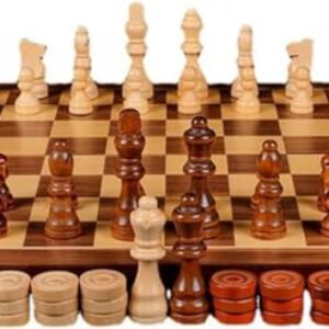EHVYBDX International Chess Large Wooden Chess Set Luxury Chess Set Folding Chess Board Games with Chess Pieces and Storage Slots for Family Adult Chess Gifts