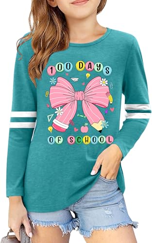 100 Days of School Shirt Kids:Happy 100 Day Shirts Boys Girls School-Day Tshirts Cute Graphic Tee Tops 4-12y(Cyan,130) - Image 6