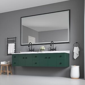 BYCDD Large Makeup Mirror with Lights, Bathroom Wall Mounted Vanity Mirror Over Sink, LED Light Anti-Fog Smart Mirror for Restroom Shower Decor,84x48inch，Black