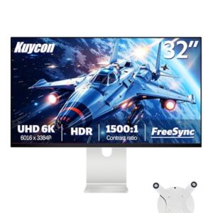 Kuycon G32X 32 inch FHD (6016 x 3384) 6K Monitor, IPS Black Panel, 1.07 Billion Colors, 99% sRGB, 5ms,HDR10,G-Sync FreeSync,1500:1 Contrast,HDMI,DP,VESA,178° Viewing Angle (Minimalist – with Stand)