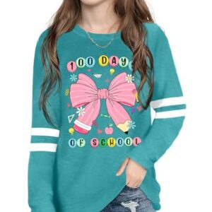 100 Days of School Shirt Kids：Happy 100 Day Shirts Boys Girls School-Day Tshirts Cute Graphic Tee Tops 4-12y(Cyan,130)
