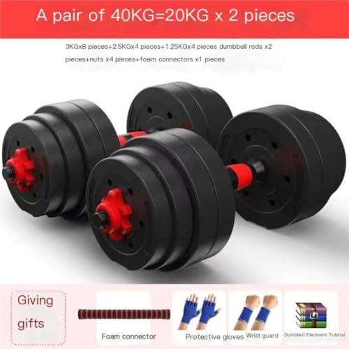 Adjustable Rubber-Coated Dumbbell Set 60kg, Cast Iron, Ergonomic Design, Versatile for Home Gym, Barbell Conversion, Weight Options (10kg-100kg), Red(40kg) - Image 7