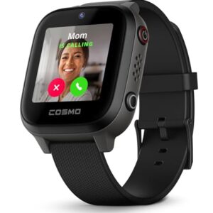 JrTrack 4 Kids Smart Watch by Cosmo | Phone Watch & GPS Tracker | Enhanced Parental Controls | Call, Text, Activity, School Lock | Spotify Music | SIM Card Included | SOS & Safety Alerts | (Black)