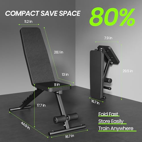 Adjustable Weight Bench for Home Gym, Foldable Workout Bench for Full Body Fitness Dumbbell Exercise, 600LBS Incline Decline Flat Bench with Resistance Bands for Strength Training - Image 6