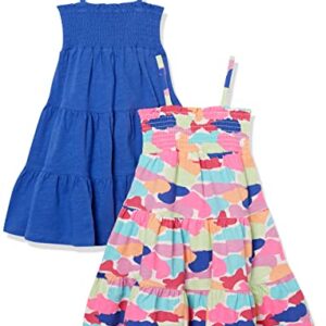 Amazon Essentials Toddler Girls’ Knit Sleeveless Smocked Tiered Midi Dresses, Pack of 2, Blue/Multicolor Camo, 2T