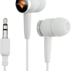 GRAPHICS & MORE Super Girl 2026 Full Color Shield Name in Center Novelty in-Ear Earbud Headphones – White