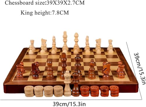 EHVYBDX International Chess Large Wooden Chess Set Luxury Chess Set Folding Chess Board Games with Chess Pieces and Storage Slots for Family Adult Chess Gifts - Image 2