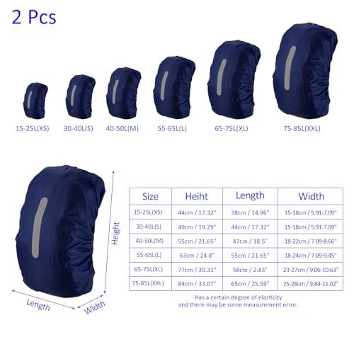 M METERXITY 2 Pack Backpack Rain Cover - Waterproof Lightweight Cover with Vertical Reflective Strap, Apply to Cycling/Hiking/Mountain Climbing (30-40L, S, Dark Blue) - Image 3