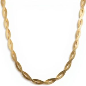 18K Gold-Plated Twisted Snake Herringbone Chain Necklace for Women – 18″, Double Chain, Stainless Steel, Non-Tarnish, Hypoallergenic, Dainty Everyday Jewelry