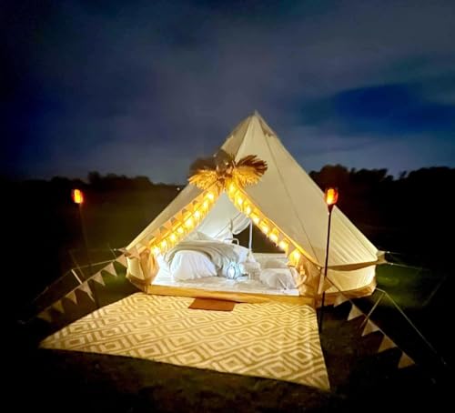 DEKIMOW Luxury 4-Season Glamping Tent Family Tent with 2 Doors and Stove Jack Hole,Waterproof Cotton Canvas Bell Tent 4/5/6M Yurt Bell Tent - Image 3