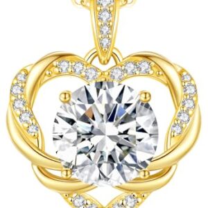 OOBEE Valentines Day Gift Moissanite Heart Pendant Necklace for Women 925 Sterling Silver Fine Jewelry for Her, Ideal Birthday Anniversary Christmas Gift for Women Wife Mom Girlfriend Daughter, 18K Gold Plated (18K-3CT)