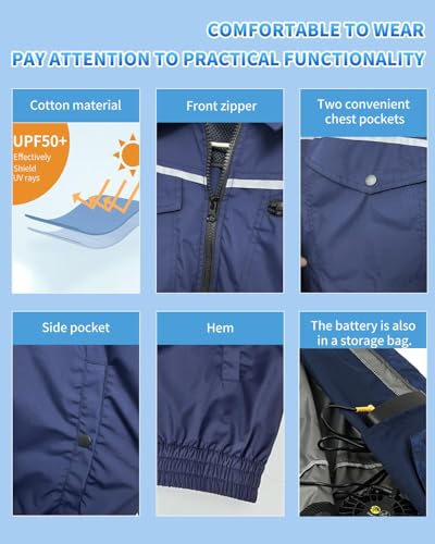 MIDIAN 30V Air Conditioned Cooling Jacket for Men Woman, 20000mA large Capacity Cooling Clothes with Fan Body Cold Apparel for Workers Summer Outdoor (US, Alpha, X-Large, Regular, Regular, navy) - Image 5