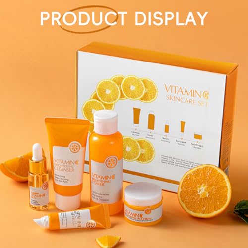 5 Piece Vitamin C Skincare Set, Moisturizing Face Skin Care Kit With Facial Cleanser, Face Serum, Face Cream, Eye Cream, Toner For Hydrating Skin, Anti-Aging Skincare Gift Set For Teenage Girls - Image 7