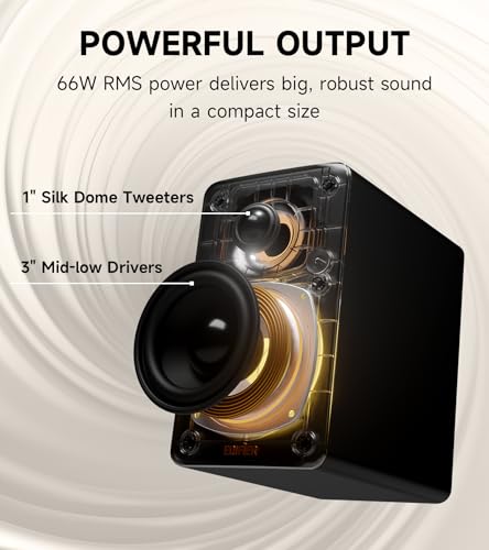 Edifier M60 Multimedia Speaker Bluetooth 5.3, 66W RMS, Hi-Res Audio & Hi-Res Wireless Audio, LDAC,3" Mid Bass & 1" Tweeter, USB-C & Aux Inputs, Compact Desktop Speaker – Black - Image 4