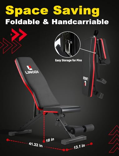 LINODI Adjustable Weight Bench for Home Gym,Foldable Incline Decline Flat Workout Bench for Full Body Strength Training, Dumbbell Press & Ab Exercises - Image 7