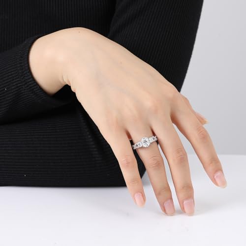 Moissanite Engagement Ring for Women 1.5CT Oval Cut 3-Stone Half Eternity Interweaving Band Vintage Floral Design 18K White Gold Plated S925 Sterling Silver Jewelry Gift(S7.5) - Image 6