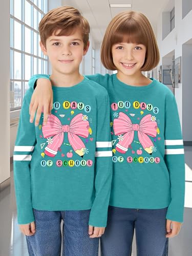 100 Days of School Shirt Kids:Happy 100 Day Shirts Boys Girls School-Day Tshirts Cute Graphic Tee Tops 4-12y(Cyan,130) - Image 2