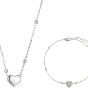 coadipress Heart Necklace Bracelet Set for Women Dainty Trendy 14K Gold/Silver Plated Heart Pendant Necklaces Adjustable Love Bracelet Birthday Party Valentine’s Day Jewelry