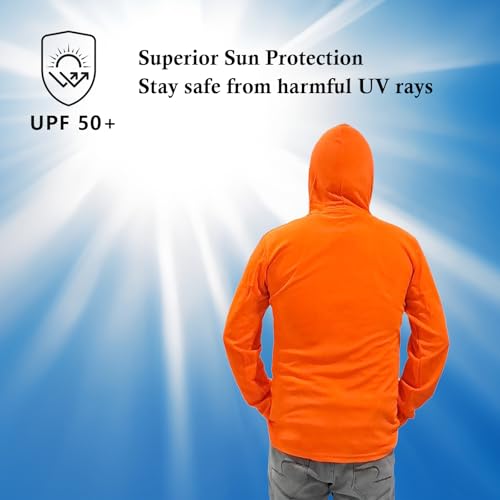 Zeluga 27-426-L-12PK Sun Protection UPF 50+ Safety Shirts Construction Work T-Shirts, High Visibility Hoodie, Polyester and Cotton Long Sleeve Hooded, Orange Large 12 Pack - Image 2