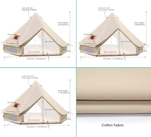 DEKIMOW Luxury 4-Season Glamping Tent Family Tent with 2 Doors and Stove Jack Hole,Waterproof Cotton Canvas Bell Tent 4/5/6M Yurt Bell Tent - Image 6