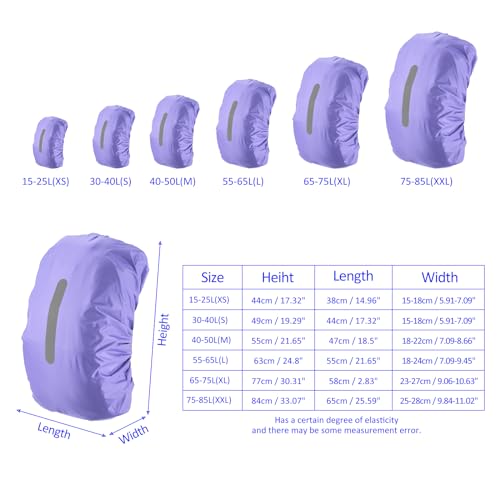 M METERXITY Backpack Rain Cover - Waterproof Lightweight Cover with Vertical Reflective Strap, Apply to Cycling/Hiking/Mountain Climbing (15-25L, XS, Purple) - Image 3
