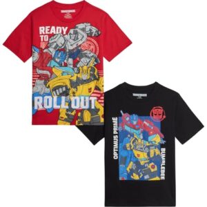 TRANSFORMERS Boys T-Shirt – 2 Pack Optimus Prime Bumble Bee Autobot Graphic Tee – Short Sleeve Shirt for Toddler/Boys (3T-16), Size 5-6, Transformers Black/Red