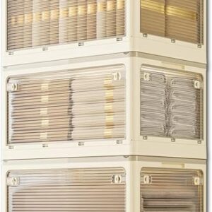 TAOTAOOPK Plastic Storage Box With Lid, Clear Folding Four Doors, Stackable Bins For Wheels, Wardrobe Closet Living Room Study Office(73x49x120 cm 3 layers)