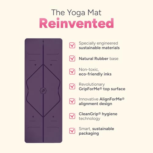 LIFORME Original Yoga Mat & Yoga Pad Bundle Pack – Patented Alignment System, Eco-Friendly, Non-Slip Warrior-Grip, Made with Natural Rubber, Thick, Sweat Resistant, Comfortable - Purple/Purple - Image 4