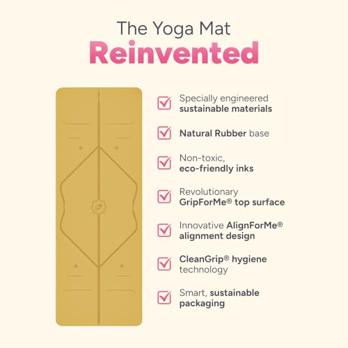 LIFORME Original Yoga Mat & Yoga Pad Bundle Pack – Patented Alignment System, Eco-Friendly, Non-Slip Warrior-Grip, Made with Natural Rubber, Thick, Sweat Resistant, Comfortable - Golden Sand/Grey - Image 4