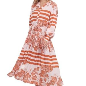 Jules Long Sleeve Dress – White/Orange L