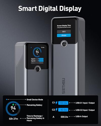 SIXTHGU Laptop Power Bank, 20000mAh 3-Ports Portable Charger with 140W Fast Charging, Smart Display, for Outdoor, Compatible with iPhone 16/15/14 Series, Samsung, MacBook, iPad, and More,Blue - Image 4