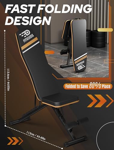 FitGoods Weight Bench Press, Foldable Workout Bench for Home Gym, 660 LBS Stable Incline Decline Bench for Full Body, Weight Benches for Home Gym, Sit up Bench Strength Training Benches - Image 4