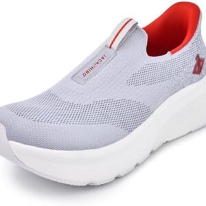 JACKSHIBO Mens Slip in Free up Hands Shoes Wide Toe Box Arch Support Orthopedic Walking Sneakers Cushioned Thick Zero Drop Sole Metatarsal Pads