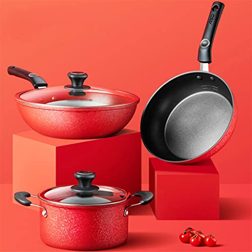 HSIJYGX 3 Piece Cookware Set Household Pot Wok Frying Soup Nonstick Kitchen Combination - Image 3