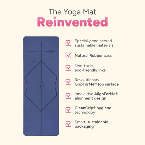 LIFORME Original Yoga Mat & Yoga Pad Bundle Pack – Patented Alignment System, Eco-Friendly, Non-Slip Warrior-Grip, Made with Natural Rubber, Thick, Sweat Resistant, Comfortable - Dusk Blue/Grey - Image 4