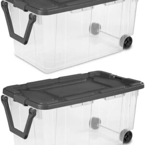 2 Count 160 Quart Wheeled Stacker, Extra Large Durable Clear Bin, Box with Latch Lid and Pull Handle
