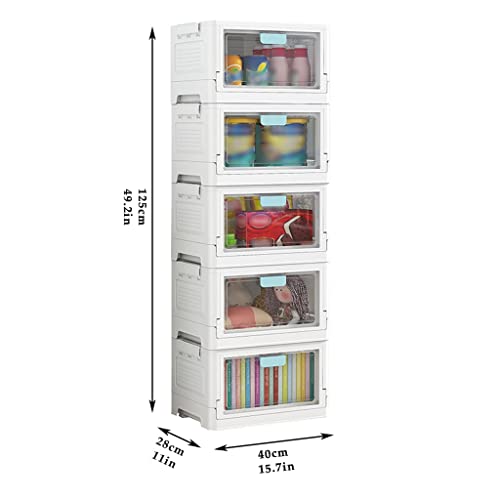 XFNVXC 5-Tier Plastic Storage Cart with Wheels and Front Opening Foldable Boxes - Stackable Storage Bins with Lids for Efficient Organization - Image 5