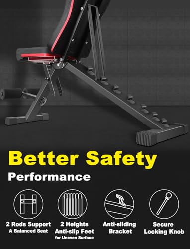 LINODI Adjustable Weight Bench for Home Gym,Foldable Incline Decline Flat Workout Bench for Full Body Strength Training, Dumbbell Press & Ab Exercises - Image 9