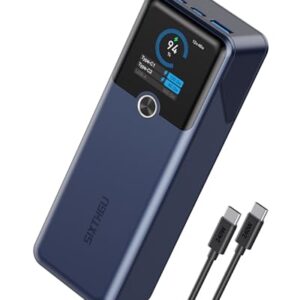 SIXTHGU Laptop Power Bank, 20000mAh 3-Ports Portable Charger with 140W Fast Charging, Smart Display, for Outdoor, Compatible with iPhone 16/15/14 Series, Samsung, MacBook, iPad, and More,Blue