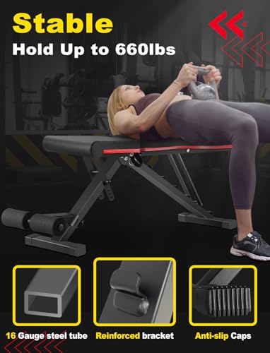 LINODI Adjustable Weight Bench for Home Gym,Foldable Incline Decline Flat Workout Bench for Full Body Strength Training, Dumbbell Press & Ab Exercises - Image 4