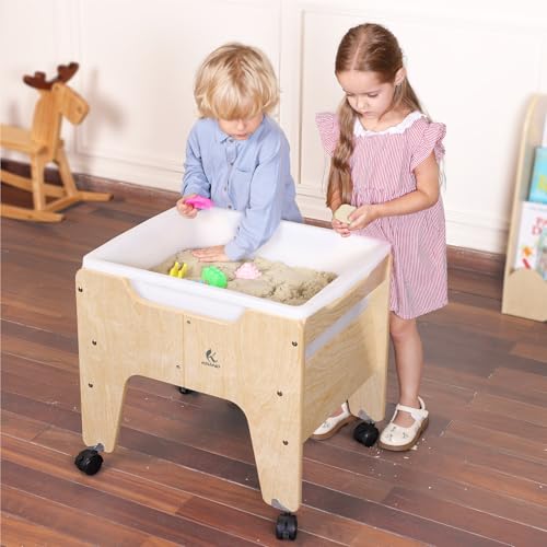 KRAND Kids Water & Sand Sensory Table, Toddlers Outdoor Activity Table with Lockable Casters & Transparent Plexiglass Overlay for Doodling & Water Toys Adhesion - Image 2