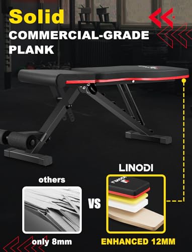 LINODI Adjustable Weight Bench for Home Gym,Foldable Incline Decline Flat Workout Bench for Full Body Strength Training, Dumbbell Press & Ab Exercises - Image 2