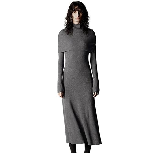 URBAN REVIVO Women's Fall Long Sleeve Knit Dress, Relaxed Fit Crew Neck Sweater Dress for Casual & Holiday Wear, Cozy Winter Dress, SmallGrey - Image 2