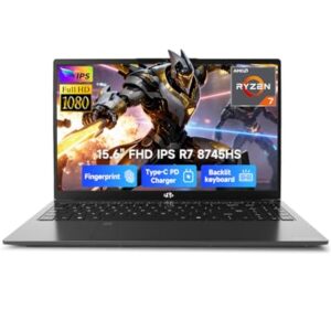 NIMO 15.6″ IPS FHD-Gaming-Laptop, AMD Ryzen 7 8745HS 64GB DDR5 RAM 1TB SSD (Beat R9 6900HX, up to 4.9GHz) Radeon 780M GPU Business Computer with 100W Type-C Backlit Keyboard, Fingerprint USB-C 4.0