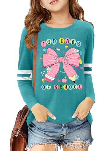 100 Days of School Shirt Kids:Happy 100 Day Shirts Boys Girls School-Day Tshirts Cute Graphic Tee Tops 4-12y(Cyan,130) - Image 5