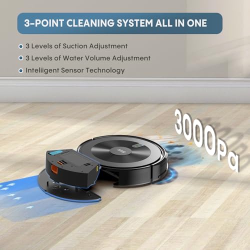 Robot Vacuum and Mop Combo: 3000Pa Suction Robotic Vacuums 120Mins Runtime & APP/Voice/Remote & Scheduled & Self-Charging, Slim Robot Vacuum Cleaner for Home Hard Floor, Low-Pile Carpet, Pet Hair - Image 2