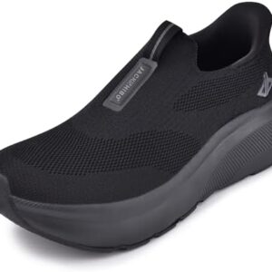 JACKSHIBO Mens Slip in Free up Hands Shoes Wide Toe Box Arch Support Orthopedic Walking Sneakers Cushioned Thick Zero Drop Sole Metatarsal Pads