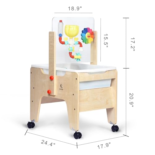 KRAND Kids Water & Sand Sensory Table, Toddlers Outdoor Activity Table with Lockable Casters & Transparent Plexiglass Overlay for Doodling & Water Toys Adhesion - Image 9
